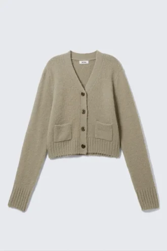 Gestreifte Strickjacke mit V-Ausschnitt – Dusty Mole