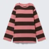 Gestreiftes langärmeliges Minikleid – rosa & braune Streifen