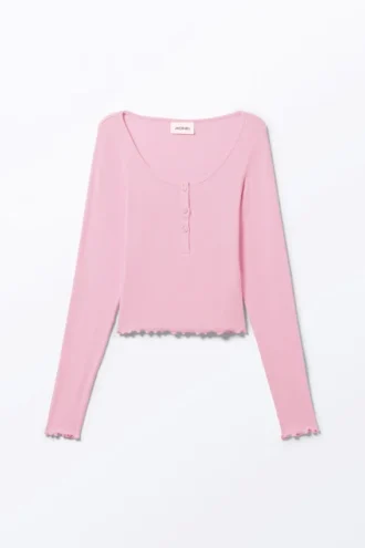 Gestreiftes Mini-Henley-Top – Rosa