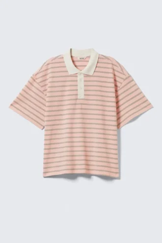 Gestreiftes Polohemd in lockerer Passform – Gestreift, Rosa