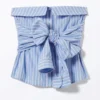 Gestreiftes, schulterfreies Hemd mit Bindeband vorne – gestreift in Blau und Rosa Gestreiftes, schulterfreies Hemd mit Bindeband vorne – gestreift in Blau und Rosa