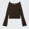 Gestrickte Strickjacke aus Wollmischung mit Noppen – Dunkelbraun meliert Gestrickte Strickjacke aus Wollmischung mit Noppen – Dunkelbraun meliert