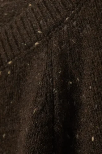 Gestrickte Strickjacke aus Wollmischung mit Noppen – Dunkelbraun meliert