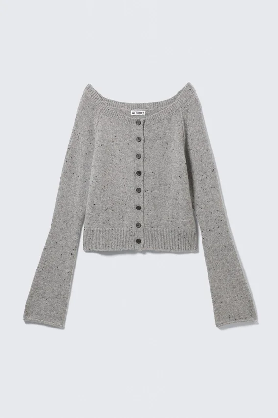 Gestrickte Strickjacke aus Wollmischung mit Noppen – Grau meliert Gestrickte Strickjacke aus Wollmischung mit Noppen – Grau meliert