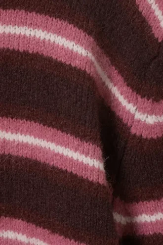 Gestrickte Strickjacke mit Knöpfen – dunkelrote und rosa Streifen