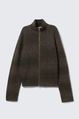 Gestrickte Strickjacke mit Reißverschluss aus Wollmischung – Dunkelbraun, Space-Dye