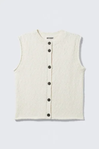 Gestrickte Weste mit Einreiher-Schluss – Off-White Gestrickte Weste mit Einreiher-Schluss – Off-White