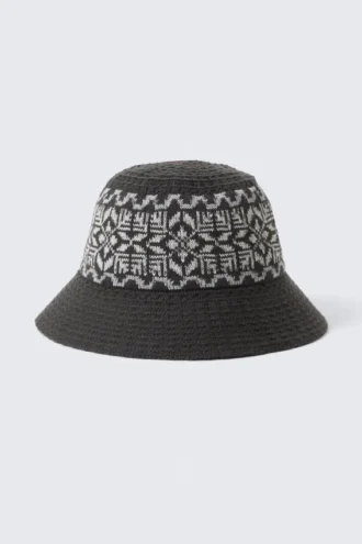 Gestrickter Jacquard-Bucket-Hut – Dunkelbraun