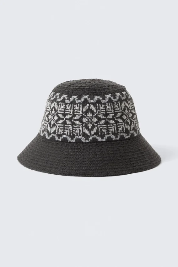Gestrickter Jacquard-Bucket-Hut – Dunkelbraun Gestrickter Jacquard-Bucket-Hut – Dunkelbraun