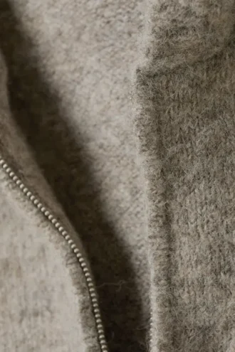 Gestrickter Kapuzenpullover aus Wollmischung mit Reißverschluss – Dark Mole Melange Gestrickter Kapuzenpullover aus Wollmischung mit Reißverschluss – Dark Mole Melange