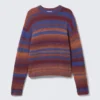 Gestrickter Space-Dye-Pullover mit Rundhalsausschnitt – Orange mit mehreren Streifen Gestrickter Space-Dye-Pullover mit Rundhalsausschnitt – Orange mit mehreren Streifen