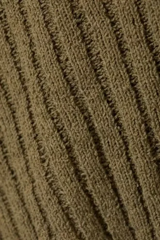 Gestrickter, wickelartiger Pullover mit asymmetrischem V-Ausschnitt – Dunkelkhaki-Grün
