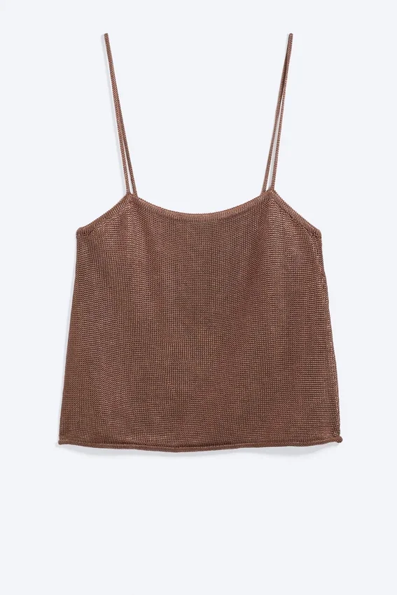 Gestricktes Camisole-Top mit quadratischem Ausschnitt – Braun Gestricktes Camisole-Top mit quadratischem Ausschnitt – Braun