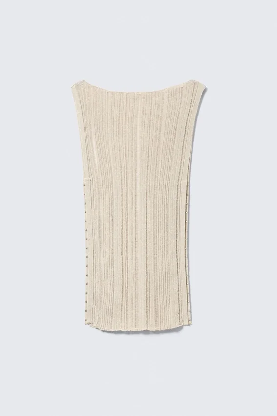 Gestricktes Tanktop mit U-Boot-Ausschnitt – Hellbeige Gestricktes Tanktop mit U-Boot-Ausschnitt – Hellbeige