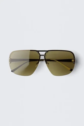 Getönte ovale Unisex-Sonnenbrillen im Pilotenstil – Silber – Grüne Gläser