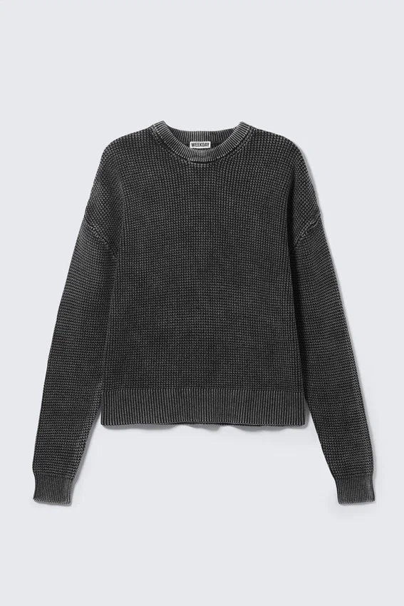 Gewaschener, übergroßer, kastenförmiger Pullover – gewaschen, schwarz Gewaschener, übergroßer, kastenförmiger Pullover – gewaschen, schwarz