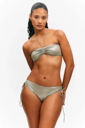Glitzer-Halter-Bikini-Oberteil – Glitzer-Khaki-Grün