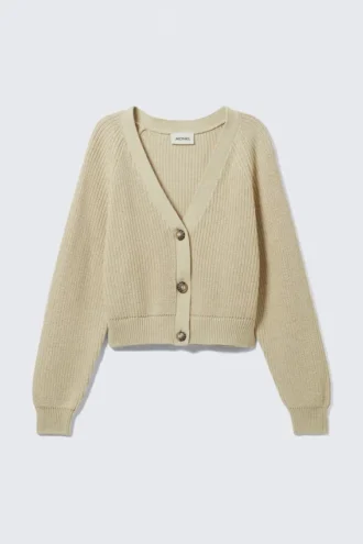 Grob gestrickte, kurz geschnittene Strickjacke – Beige Grob gestrickte, kurz geschnittene Strickjacke – Beige