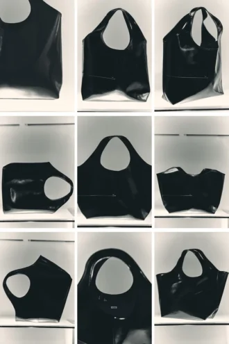 Große, glänzende Kunstleder-Tasche – Schwarz