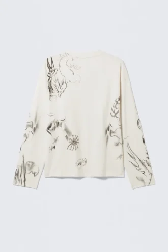 Großes, kastenförmiges Langarmshirt mit Print – Weiß – Sketch Book