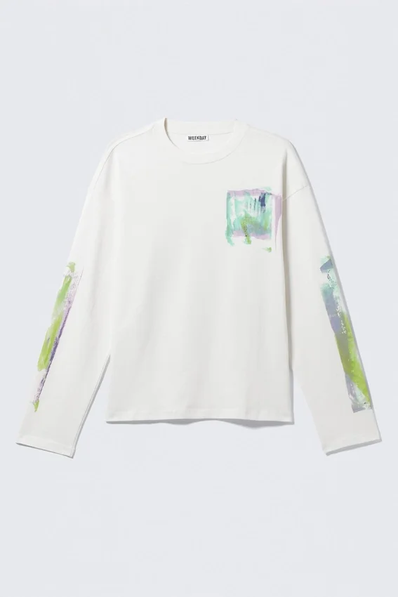 Großes, kastenförmiges Langarmshirt mit Print – Weiß – Surf Paint Großes, kastenförmiges Langarmshirt mit Print – Weiß – Surf Paint