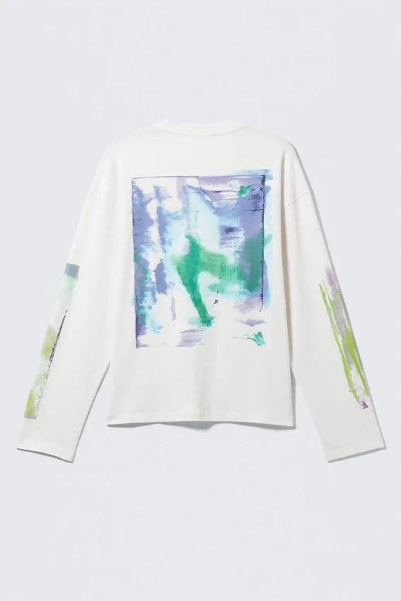Großes, kastenförmiges Langarmshirt mit Print – Weiß – Surf Paint Großes, kastenförmiges Langarmshirt mit Print – Weiß – Surf Paint