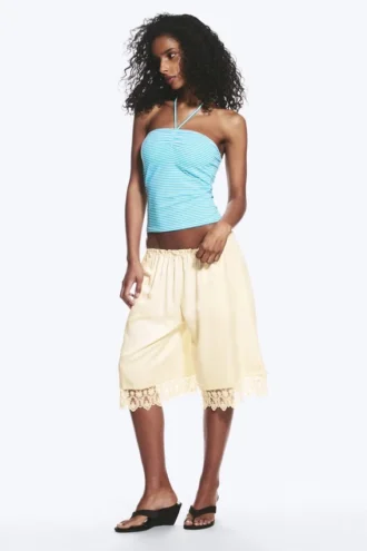 Halter-Bandeau-Top – Weiß-türkisfarbene Streifen