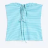 Halter-Bandeau-Top – Weiß-türkisfarbene Streifen