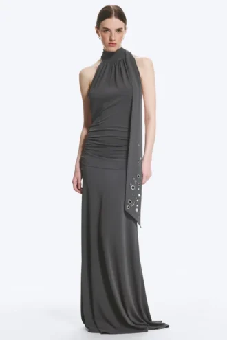 Halter-Maxikleid – Dunkelgrau