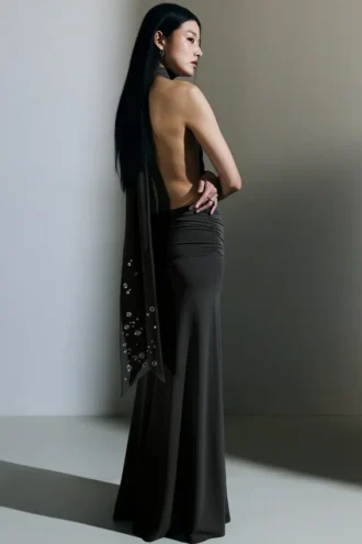 Halter-Maxikleid – Dunkelgrau