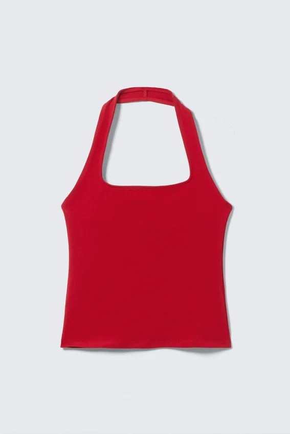 Haltertop mit quadratischem Ausschnitt – Rot Haltertop mit quadratischem Ausschnitt – Rot