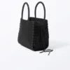 Handtasche aus Baumwolle mit Schnürung – Schwarz Handtasche aus Baumwolle mit Schnürung – Schwarz