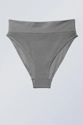 Heat Bikini-Hose mit hoher Taille – Grau schimmernd