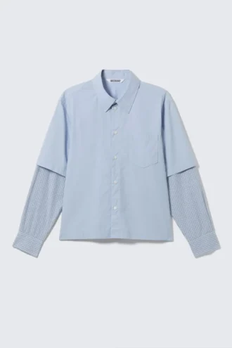 Hemd mit kontrastierenden Lagenärmeln – hellblau und blau kariert
