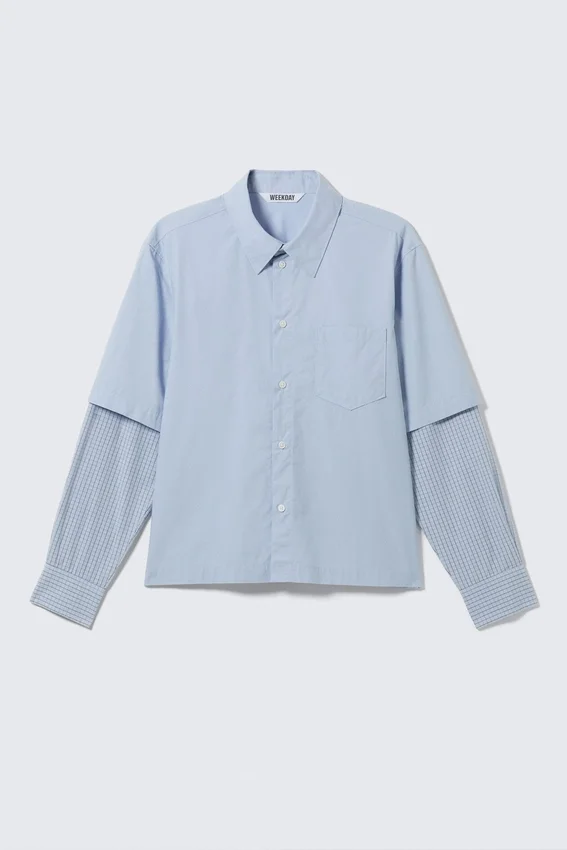 Hemd mit kontrastierenden Lagenärmeln – hellblau und blau kariert Hemd mit kontrastierenden Lagenärmeln – hellblau und blau kariert