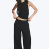 Hose aus gekräuselter Baumwolle – Schwarz Hose aus gekräuselter Baumwolle – Schwarz
