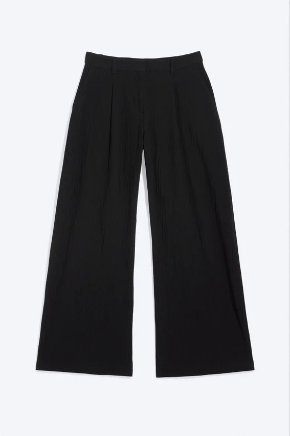 Hose aus gekräuselter Baumwolle – Schwarz Hose aus gekräuselter Baumwolle – Schwarz