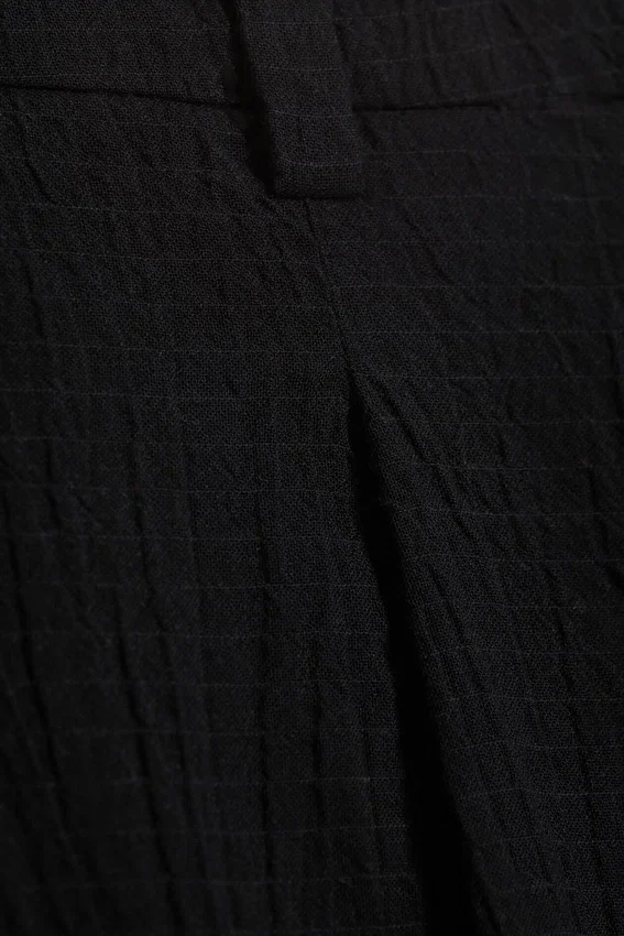Hose aus gekräuselter Baumwolle – Schwarz Hose aus gekräuselter Baumwolle – Schwarz