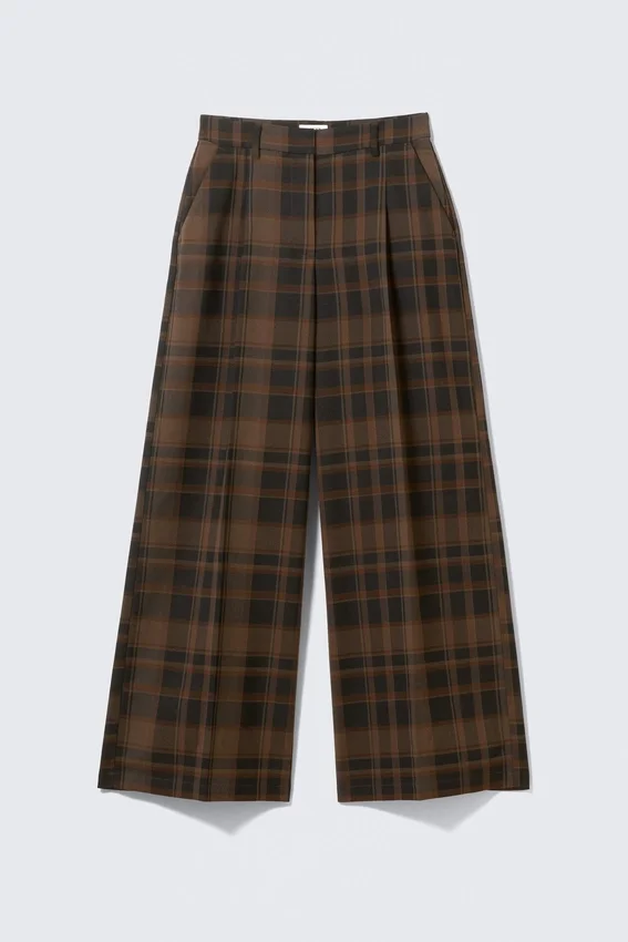 Hose mit hoher Taille und weitem Bein – kariert, braun Hose mit hoher Taille und weitem Bein – kariert, braun
