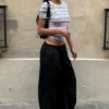 Hose mit niedriger Leibhöhe, Rüschen und Kordelzug – Schwarz Hose mit niedriger Leibhöhe, Rüschen und Kordelzug – Schwarz