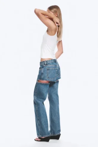 Imoo Cut Low Rise Loose Wide Leg Jeans – Mittelblau