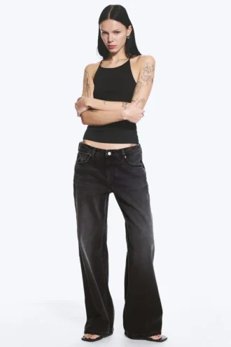 Imoo Low-Rise-Jeans mit weitem Bein – gewaschenes Schwarz Imoo Low-Rise-Jeans mit weitem Bein – gewaschenes Schwarz
