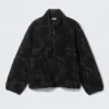 Jacquard-Muster-Fleecejacke mit Reißverschluss – Schwarz – Tribal Jacquard-Muster-Fleecejacke mit Reißverschluss – Schwarz – Tribal
