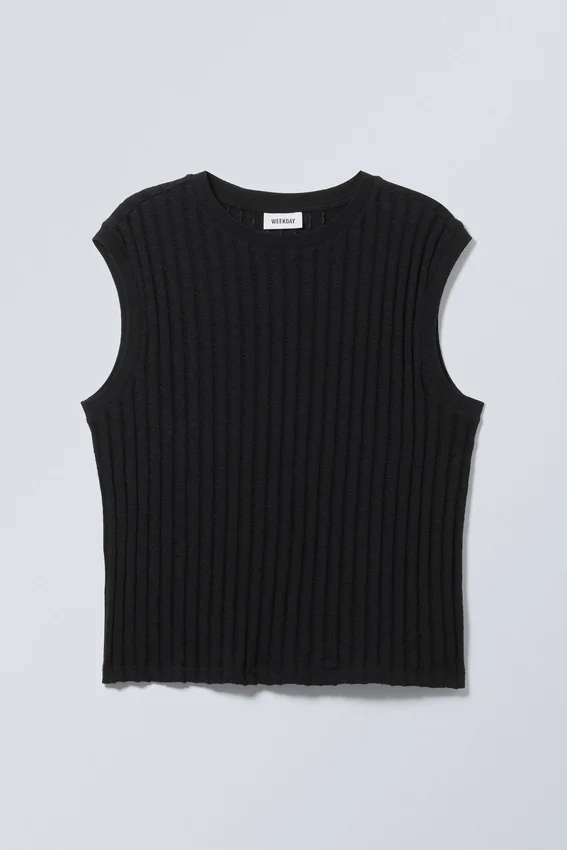 Jacquard-Strick-Tanktop – Schwarz Jacquard-Strick-Tanktop – Schwarz