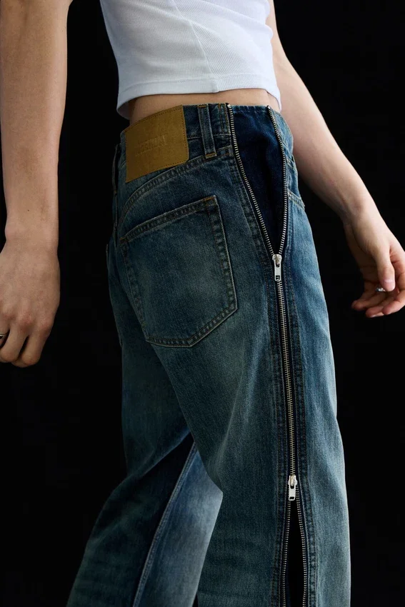 Jeans mit geradem Bein und Reißverschluss – Mittelblau – Mittelblau Jeans mit geradem Bein und Reißverschluss – Mittelblau – Mittelblau
