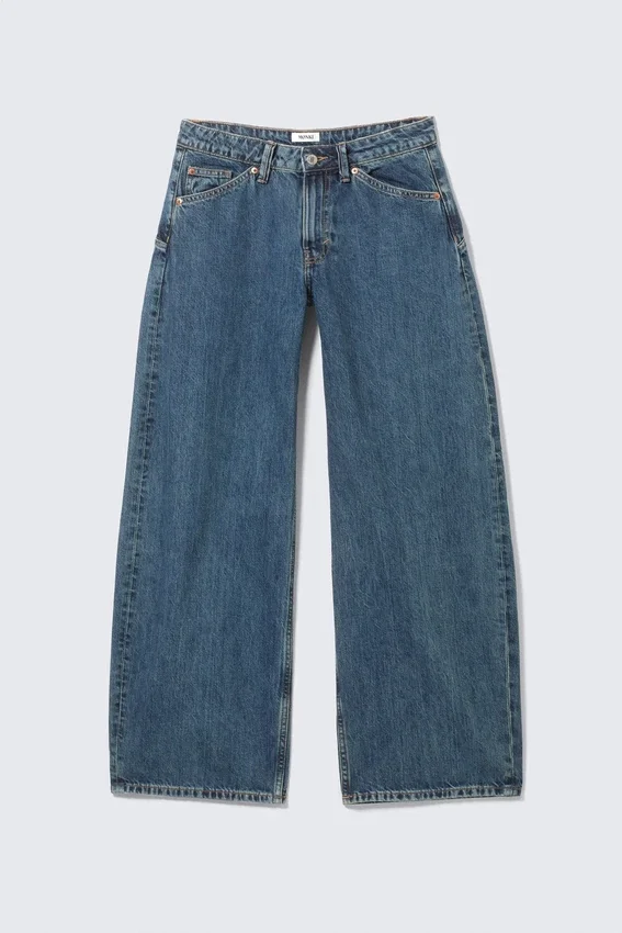 Jeans mit hoher Taille, geschwungenem Rückenteil und geradem Bein – Barrel – Mittelblau Jeans mit hoher Taille, geschwungenem Rückenteil und geradem Bein – Barrel – Mittelblau