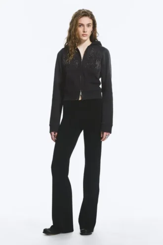 Jersey-Hose mit niedriger Leibhöhe und Bootcut – Schwarz Jersey-Hose mit niedriger Leibhöhe und Bootcut – Schwarz