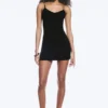 Jersey-Mini-Kleid mit V-Ausschnitt – Schwarz