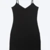 Jersey-Mini-Kleid mit V-Ausschnitt – Schwarz
