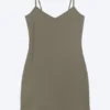 Jersey-Minikleid mit V-Ausschnitt – Staubgrau